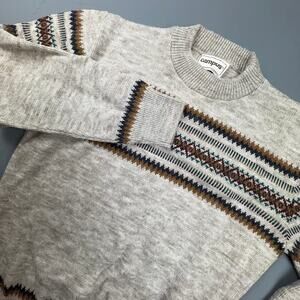 Vintage 80s Campus Fair Isle Knit Sweater USA Made Grandpa Core Neutral Crewneck